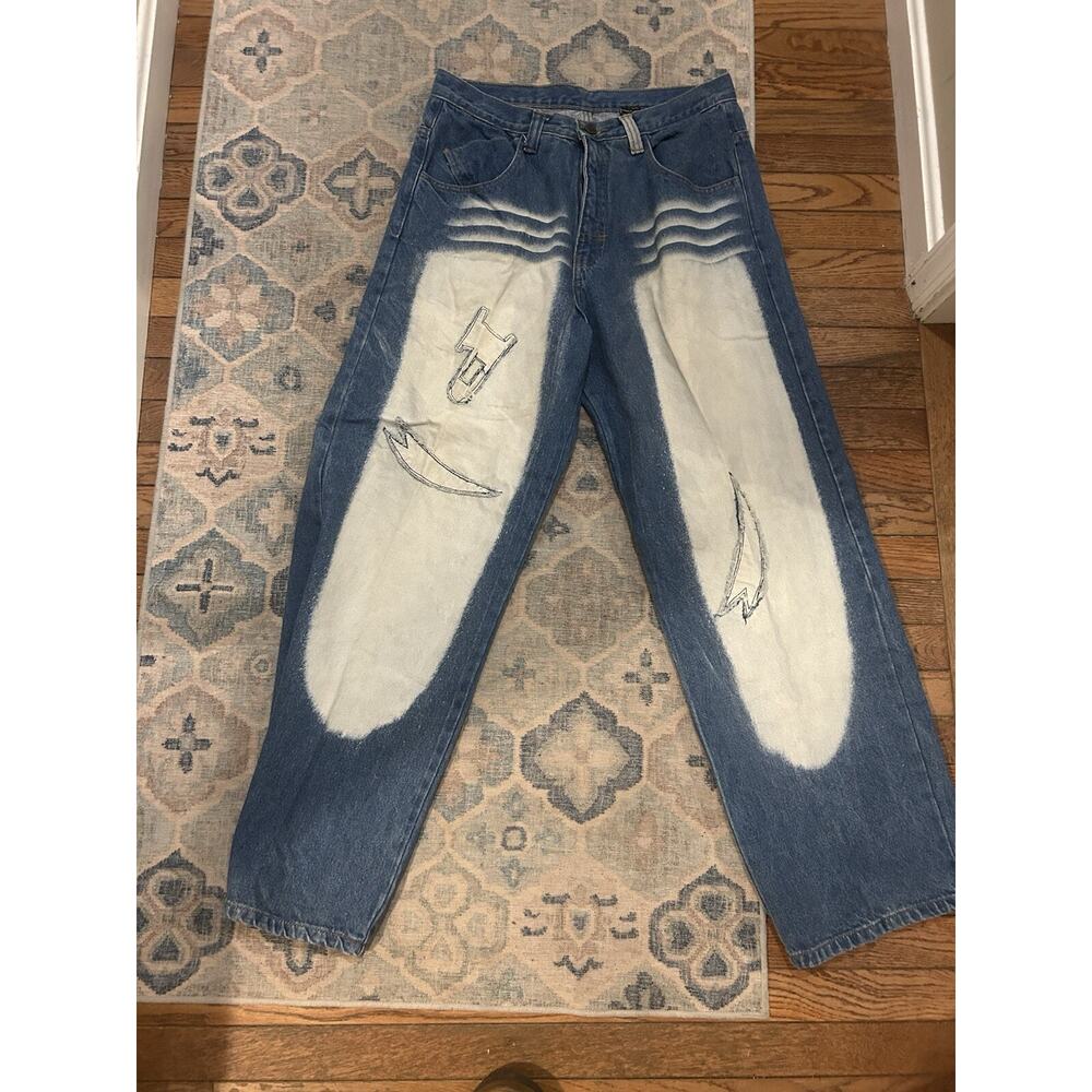 Vintage Y2K Phat Farm Jeans 36” Waist 30” Inseam VTG Streetwear Blue Frayed